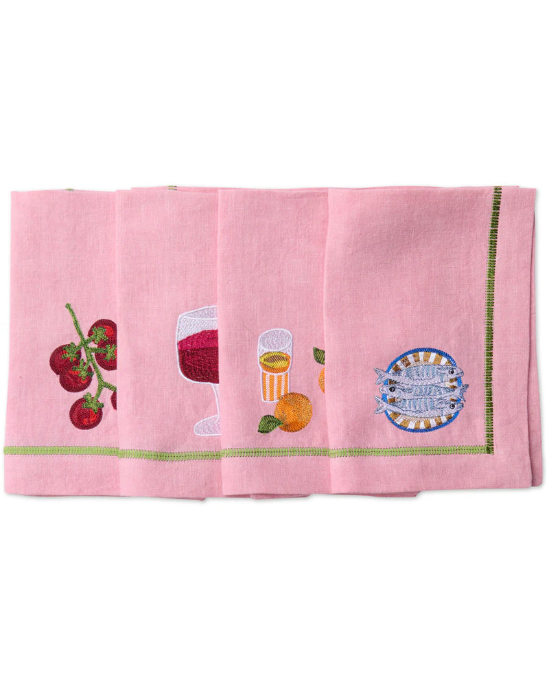 Kip & Co Supper Club Embroidered Linen 4P Napkin Set