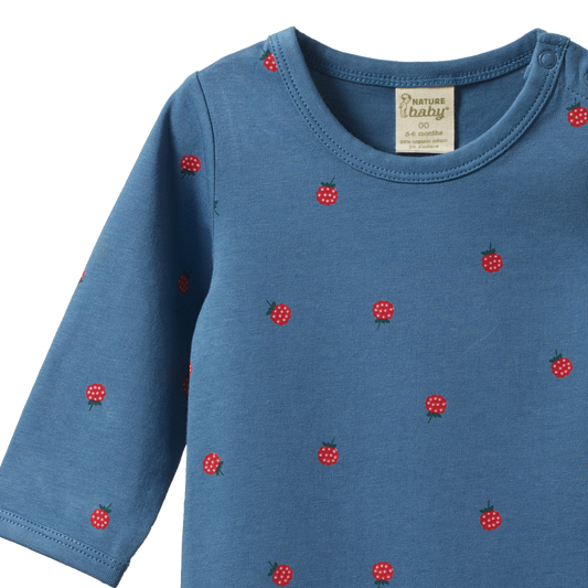 Nature Baby Stretch Jersey Organic Cotton Bodysuit - Raspberry Blue Print