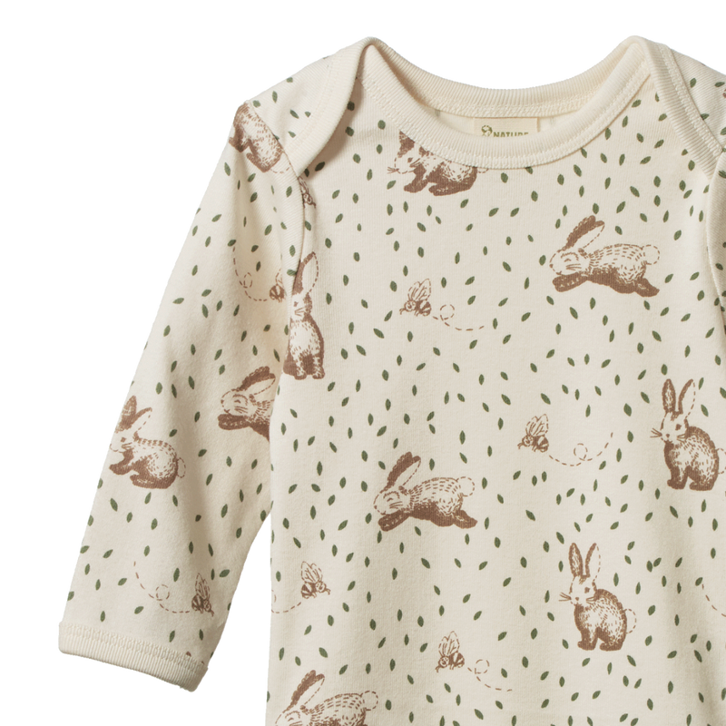 Nature Baby Organic Cotton Long Sleeve Bodysuit - Rabbity Print