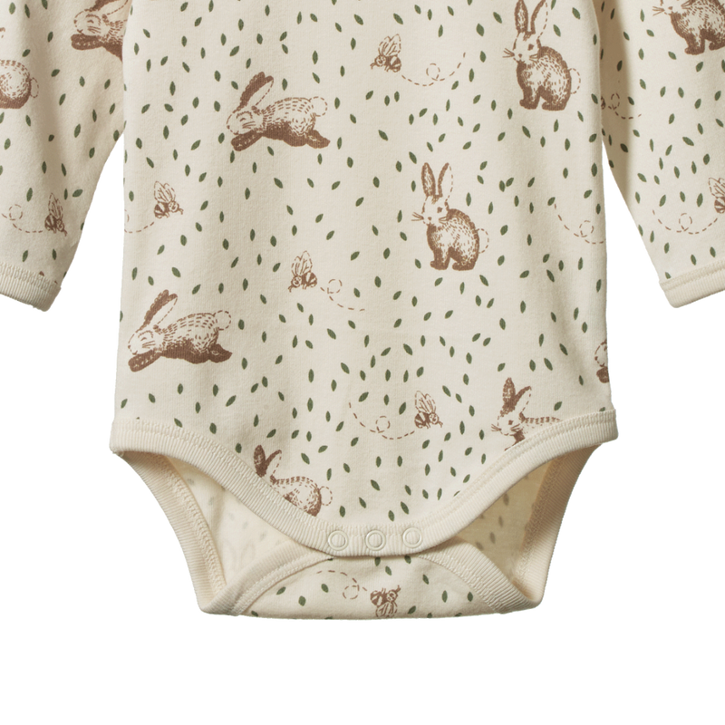 Nature Baby Organic Cotton Long Sleeve Bodysuit - Rabbity Print
