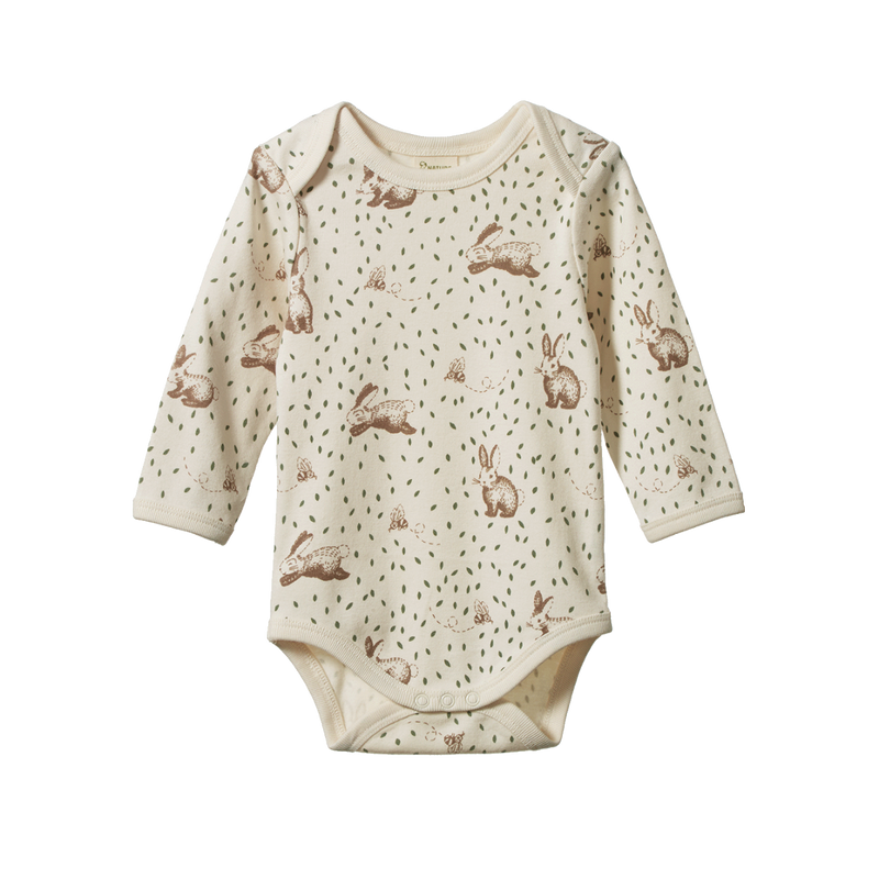 Nature Baby Organic Cotton Long Sleeve Bodysuit - Rabbity Print