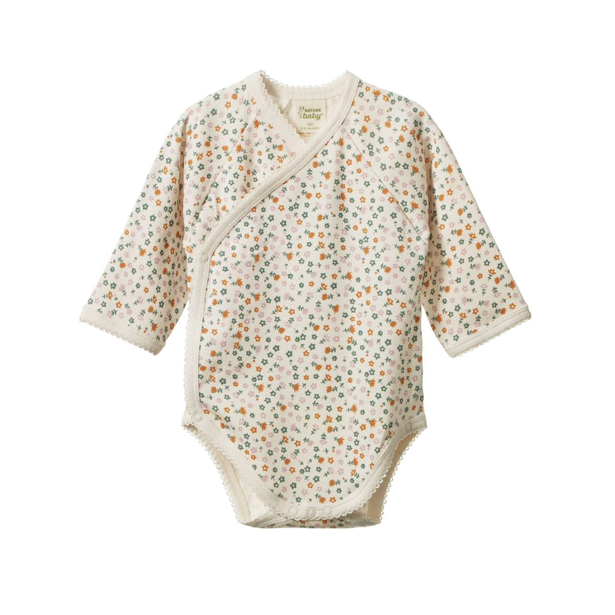 Nature Baby Organic Cotton Long Sleeve Kimono Bodysuit - Pollyanna Print