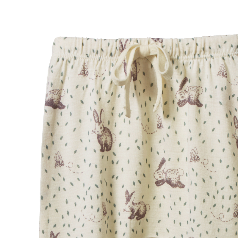 Nature Baby Merino Footed Rompers - Rabbity Print