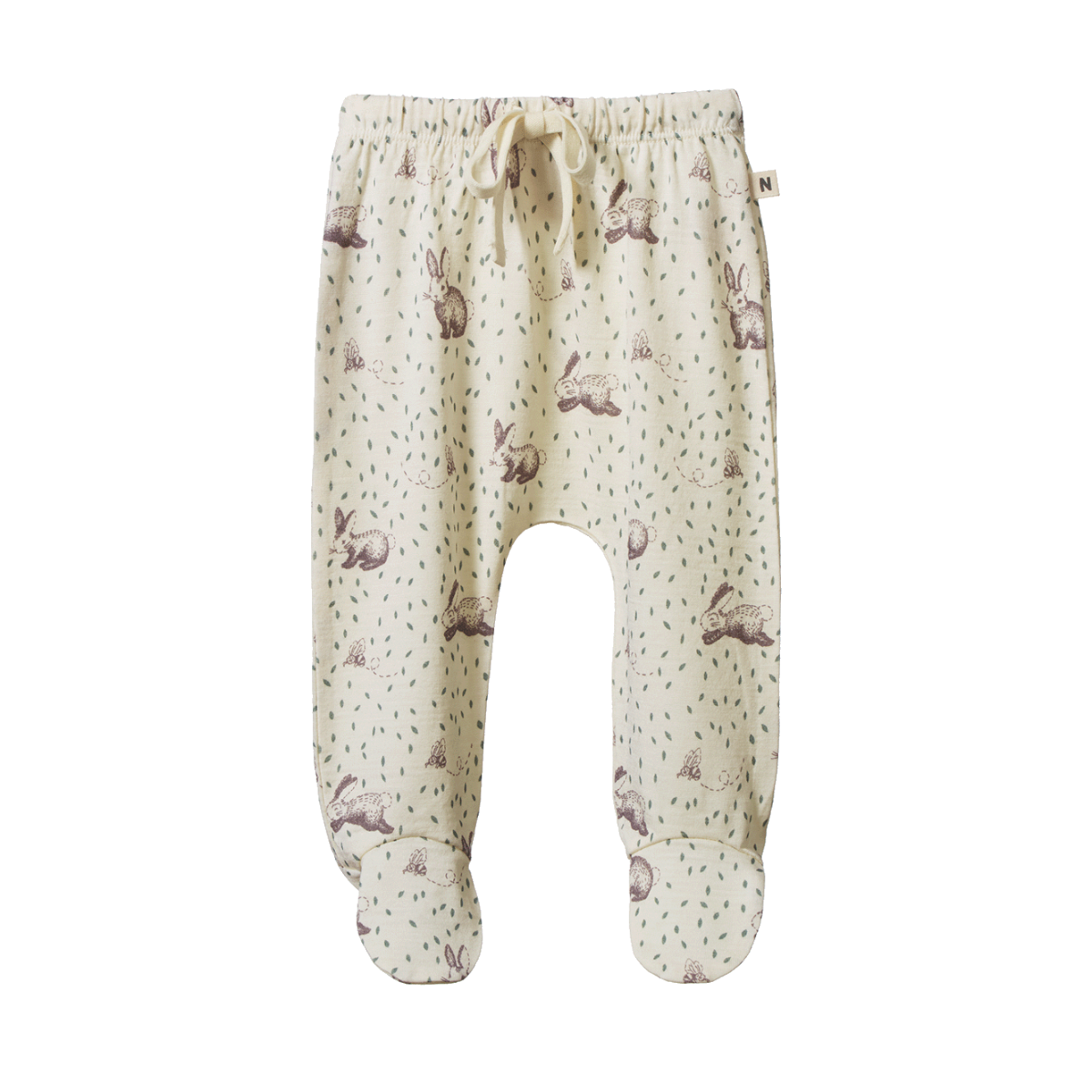 Nature Baby Merino Footed Rompers - Rabbity Print