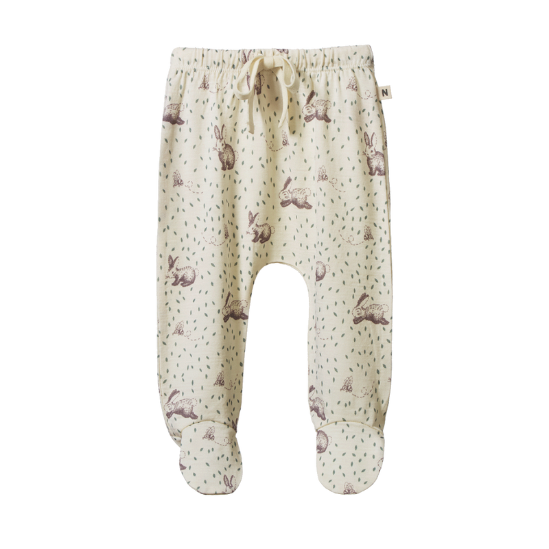 Nature Baby Merino Footed Rompers - Rabbity Print