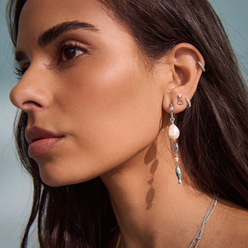 Murkani Of The Sea Fish & Pearl Long Earrings Sterling Silver