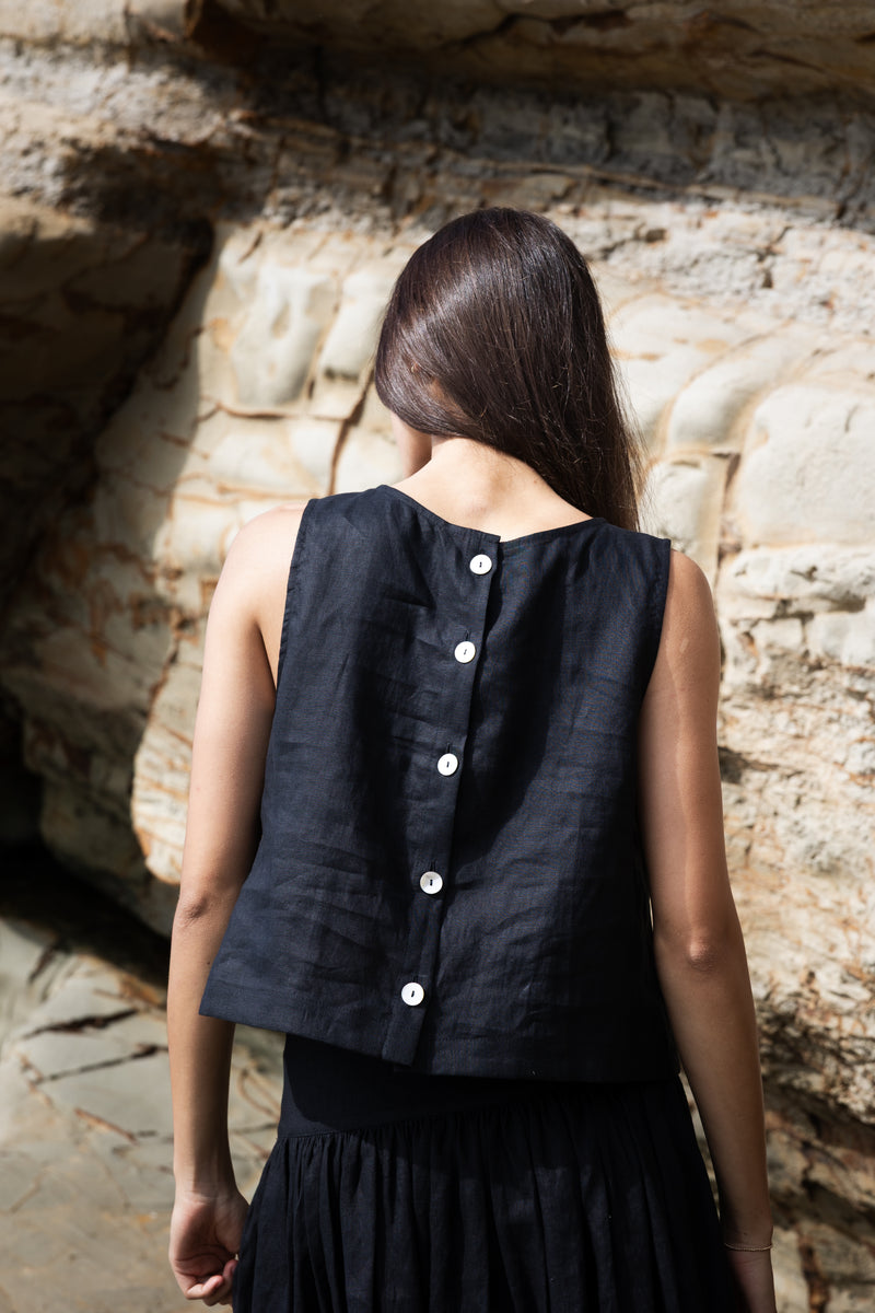 Sophie Shell Buttons Top - Black