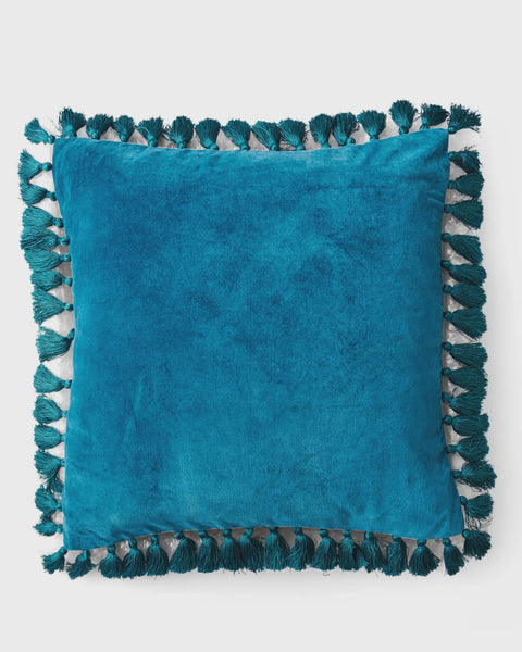 LAGOON TEAL VELVET TASSEL CUSHION